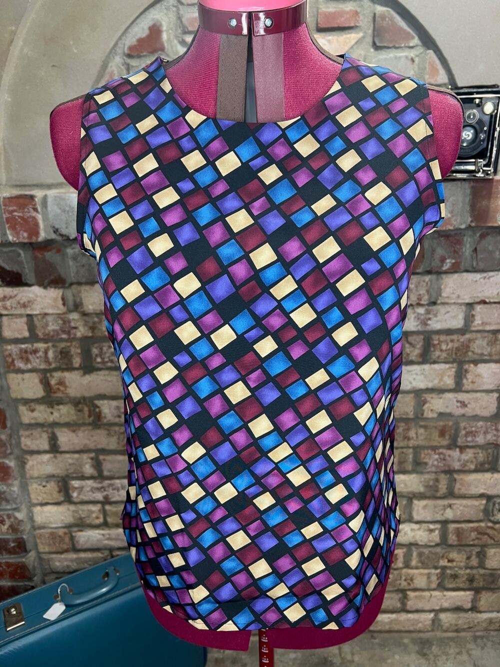 tank top shell geometric rectangles purple blue plumb cream jeweltone 1990s